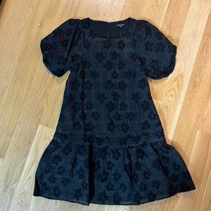 Madewell Puff-Sleeve Pleated Mini Dress in tonal floral jacquard